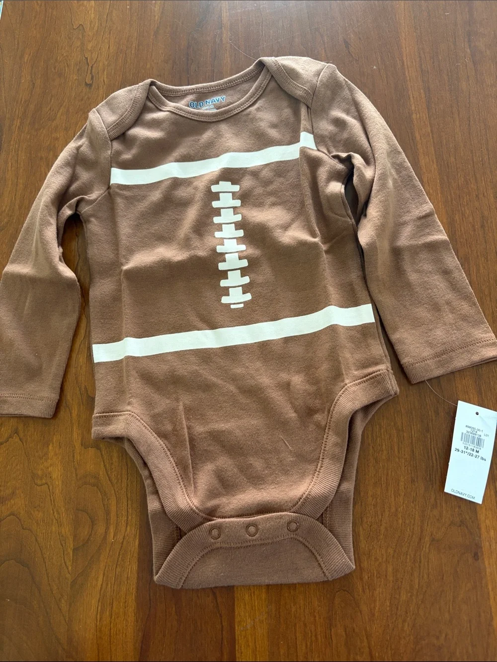 New Old Navy Brown Long-Sleeve Football Bodysuit with White Graphic